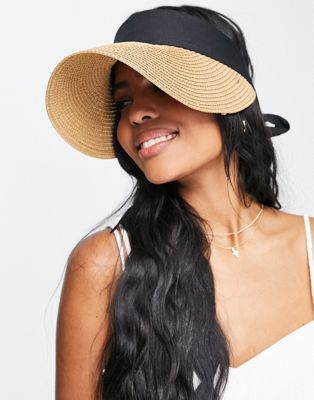 South Beach adjustable visor in straw with black ribbon | ASOS