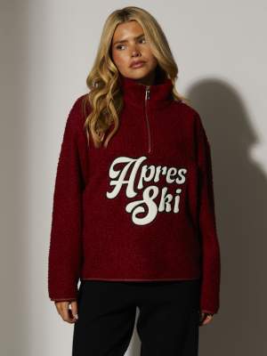 South Beach - Alpine - Veste imitation peau de mouton à appliqué et demi-zip - Bordeaux-Rouge