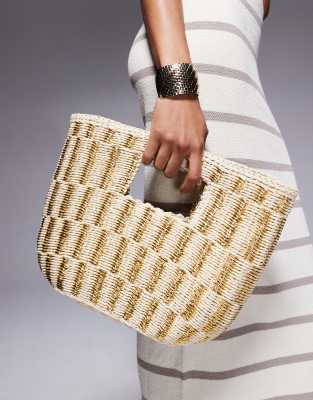 South Beach - Anglertasche im Strohlook in Beige und Gold mit Glitzer-Neutral