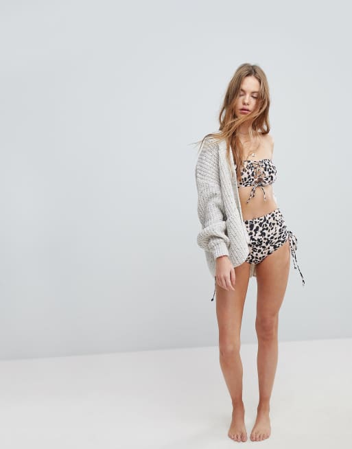 South Beach Animal Print Lattice Side High Waisted Bikini Bottom, 4 of 4