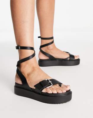 black leather flatform sandals
