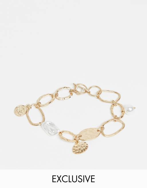 South Beach anklet with faux pearls in gold