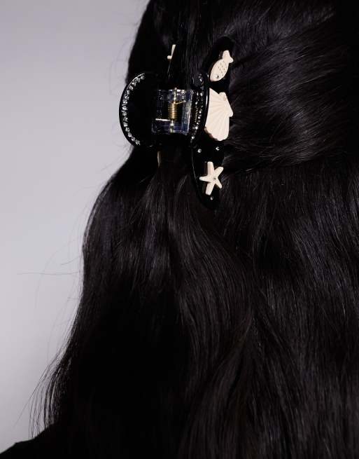 South Beach aquatic embellished hair claw clip in black , 3 of 3
