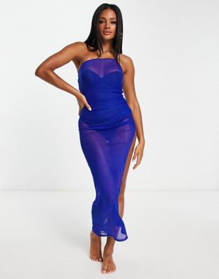South Beach asymmetric dress in cobalt blue
