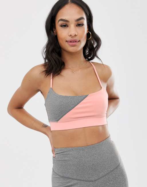 South Beach asymmetric panel crop top & legging co-ord in grey and pink, 2 of 3