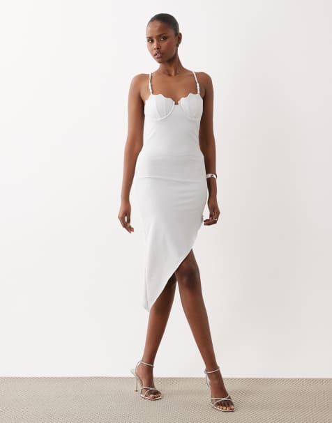 South Beach - Asymmetrische jurk met geschulpte rand en glitter in wit - view 1