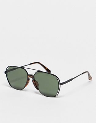 South Beach aviator tort sunglasses with metal detail in black