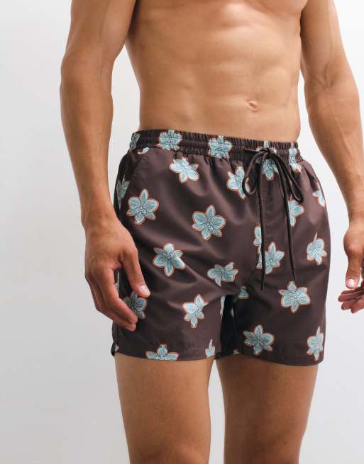 South Beach – Badeshorts in Dunkelbraun mit Blumenmotiv, 3 von 7