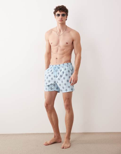 South Beach – Badeshorts in Hellblau mit rautenförmigem, geometrischem Muster, 2 von 5