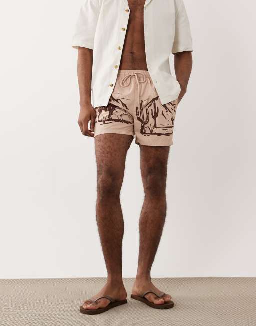 South Beach – Badeshorts in Hellbraun mit Western-Printmuster, 2 von 5