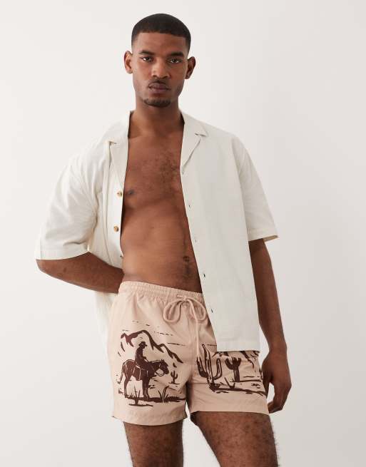 South Beach – Badeshorts in Hellbraun mit Western-Printmuster, 3 von 5
