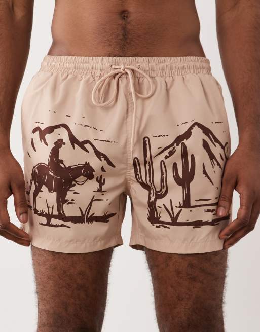 South Beach – Badeshorts in Hellbraun mit Western-Printmuster, 4 von 5