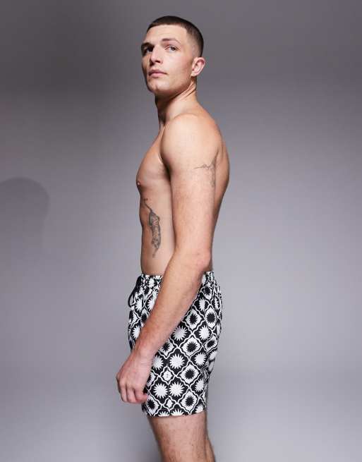 South Beach – Badeshorts in Schwarz-Bunt mit geometrischem Sonnenuhr-Muster, 3 von 5