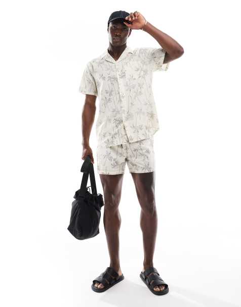 South Beach – Badeshorts mit Palmenmotiv in Creme - view 1