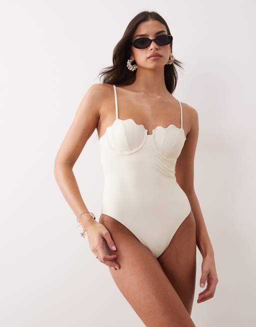 South Beach - Badpak met beugels en geschulpte rand in wit, 3 van 4