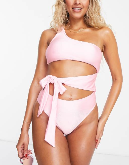 South Beach - Badpak met blote schouder en uitsnijdingen in roze