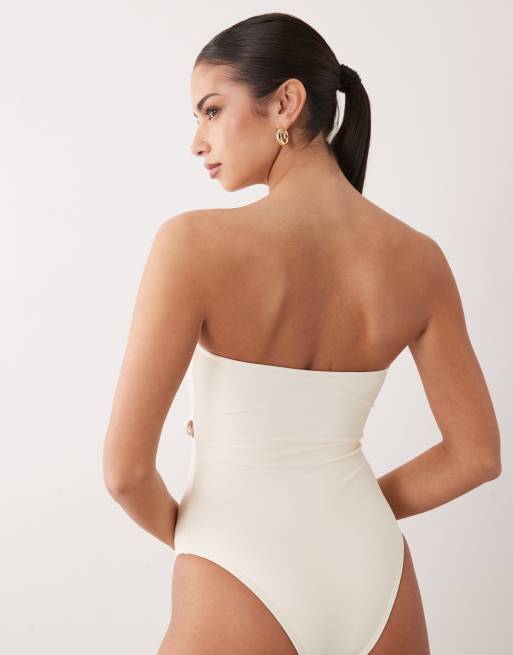 South Beach - Bandeau-badpak met kralen in wit, 2 van 4
