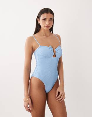 South Beach Bandeau Swimsuit With Cut-out Detail In Blue