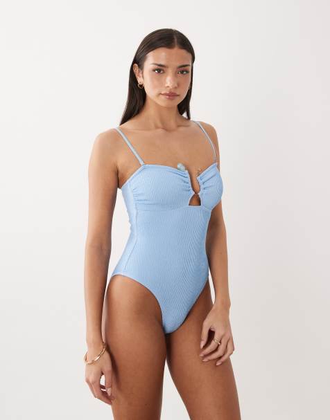 South Beach bandeau swimsuit with cutout detail in mid blue - view 1