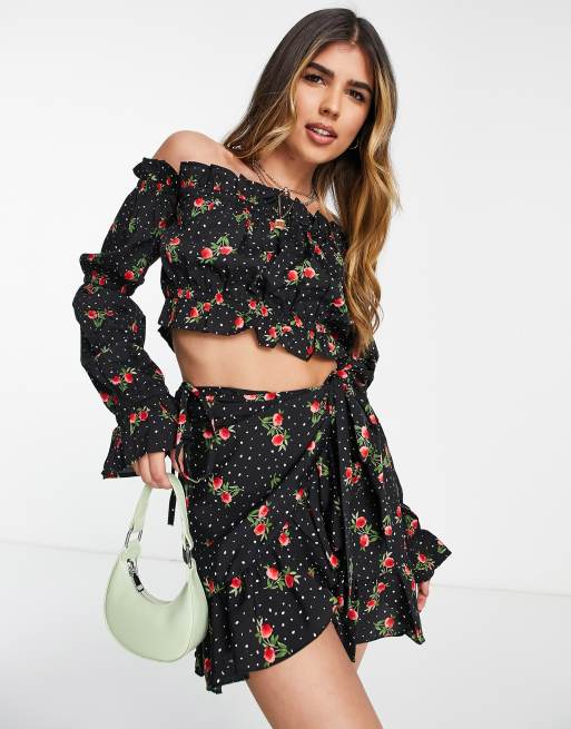 South Beach bardot crop top with skirt set in rose print | ASOS