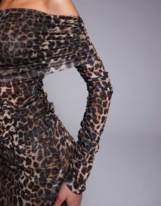 South Beach - Bardot-strandoverdel i mesh med leopardprint, 3 af 4