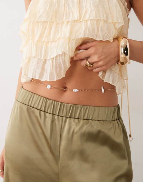 South Beach – Bauchkettchen in Goldoptik mit Perlendetails - view 1