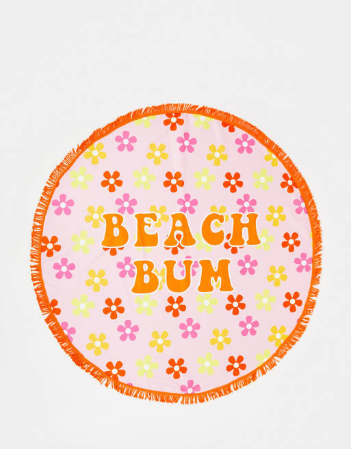 South Beach - Beach Bum - Rundt strandhåndklæde med retro-blomsterprint i lyserød og orange