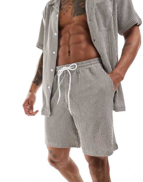 South Beach beach co-ord in knit brown and white stripe - view 1