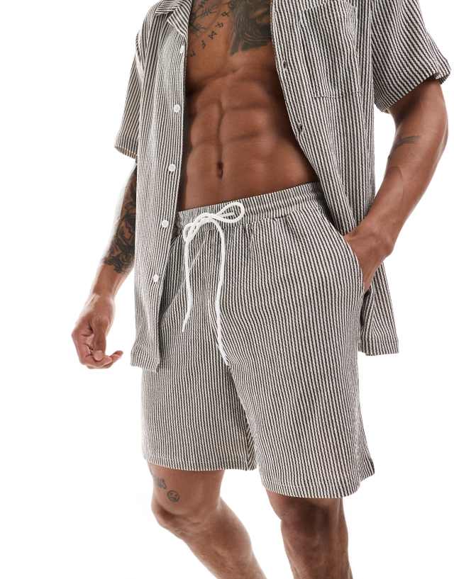 South Beach - beach co-ord in knit brown and white stripe