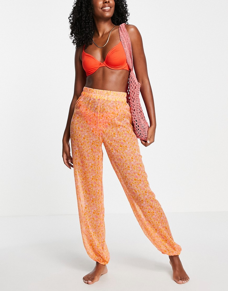 South Beach beach pants in yellow ditsy floral print
