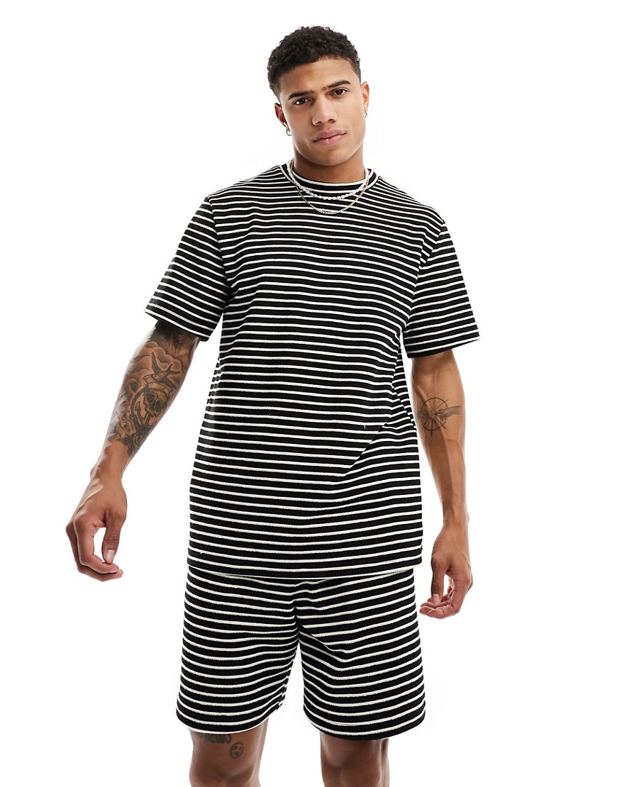 South Beach beach shirt co-ord in textured stripe-Multi