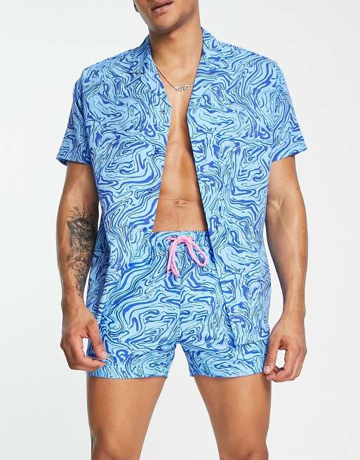 South Beach beach shirt in blue swirl print | ASOS