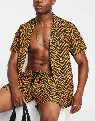 South Beach beach shirt in brown animal print