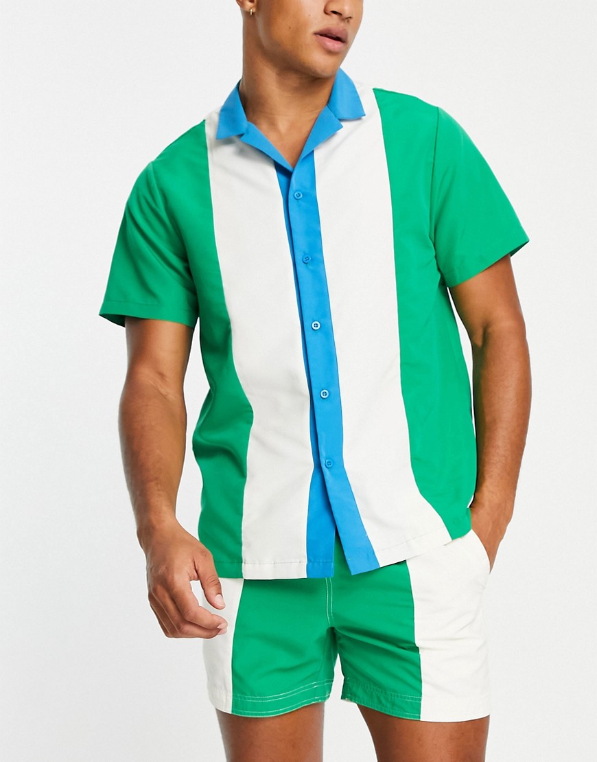 South Beach beach shirt in green blue and white color block