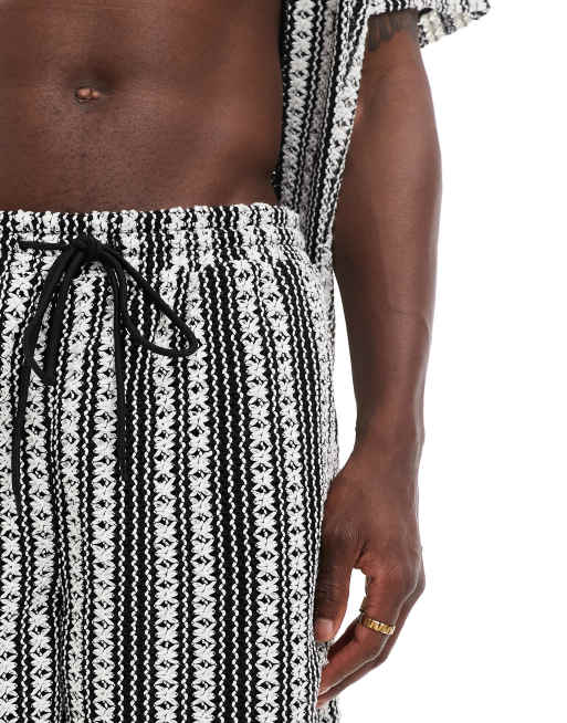 South Beach beach shorts in crochet black and white stripe (part of a set), 3 of 5