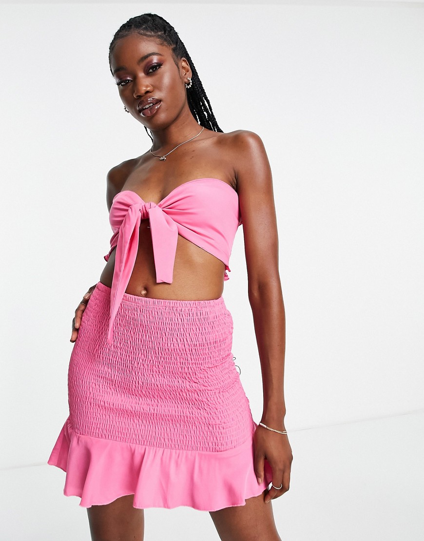 South Beach beach skirt and tie top co-ord in pink