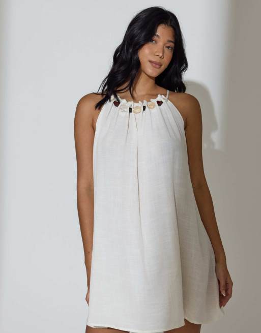 South Beach Bead detail flowy mini dress in white | ASOS