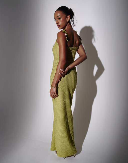 South Beach Bead strap detail frill bodycon maxi dress in green, 4 of 4