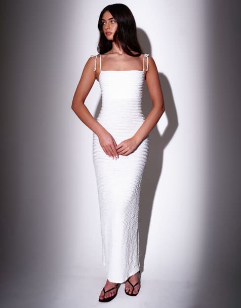 South Beach Bead strap detail frill bodycon maxi dress in white - view 1