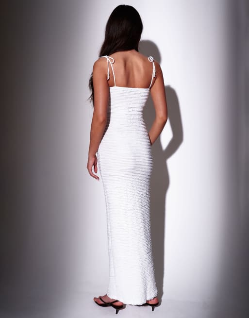 South Beach Bead strap detail frill bodycon maxi dress in white, 4 of 4