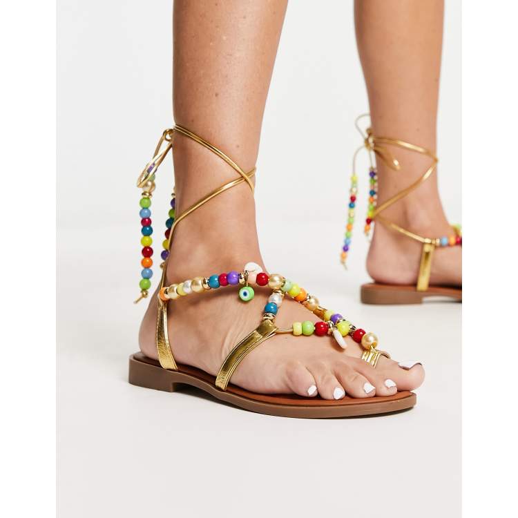 South Beach beaded sandal in gold and multi ASOS