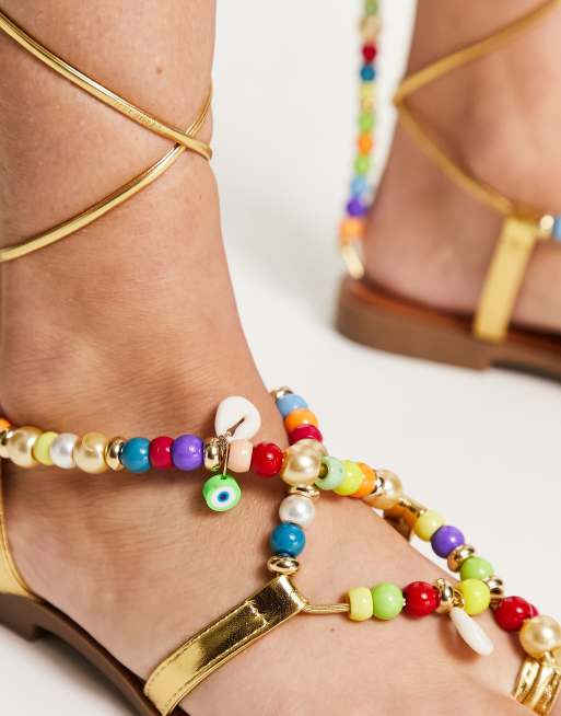 South Beach beaded sandal in gold and multi ASOS