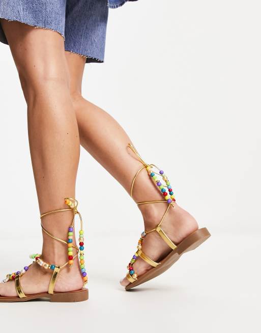 South Beach beaded sandal in gold and multi ASOS