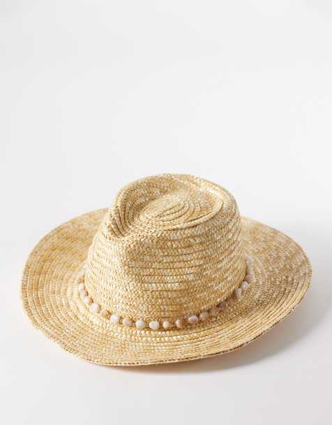 South Beach – Beige cowboyhatt i strå med fuskpärlor - view 1
