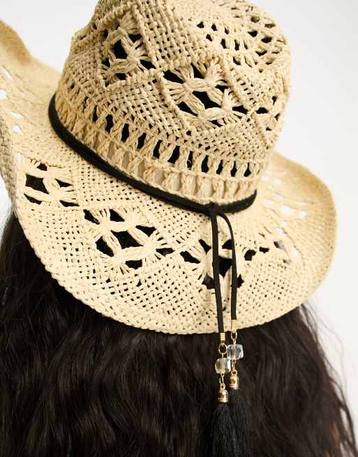 South Beach – Beige cowboyhatt med utskurna detaljer och utsmyckning, 3 av 4