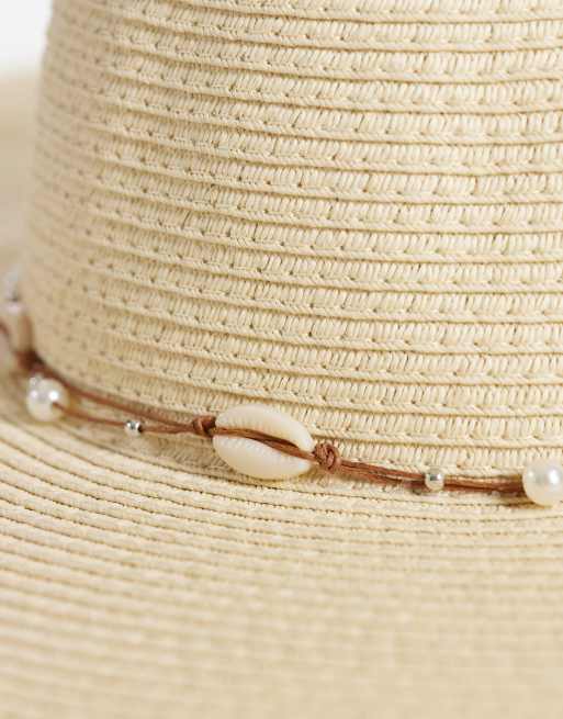 South Beach – Beige hatt med brett brätte och utsmyckad med snäckor , 2 av 3
