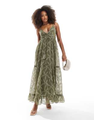 South Beach - Besticktes Camisole-Maxikleid in Khaki-Grün