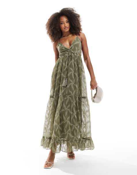 South Beach – Besticktes Camisole-Maxikleid in Khaki - view 1