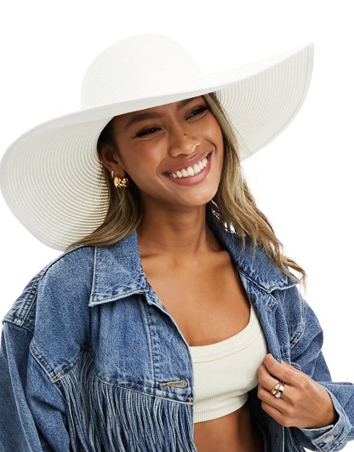 South Beach – Biały kapelusz z szerokim opadającym rondem 