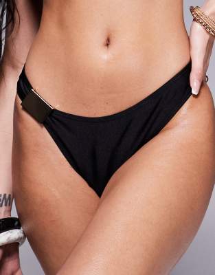 South Beach Bikini Bottoms With Gold Detail In Black